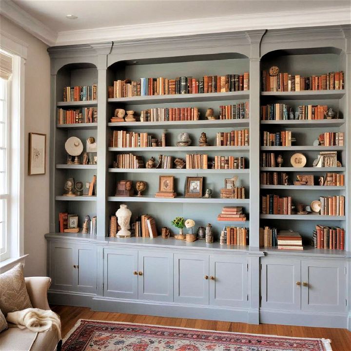 historical home with built in bookshelves