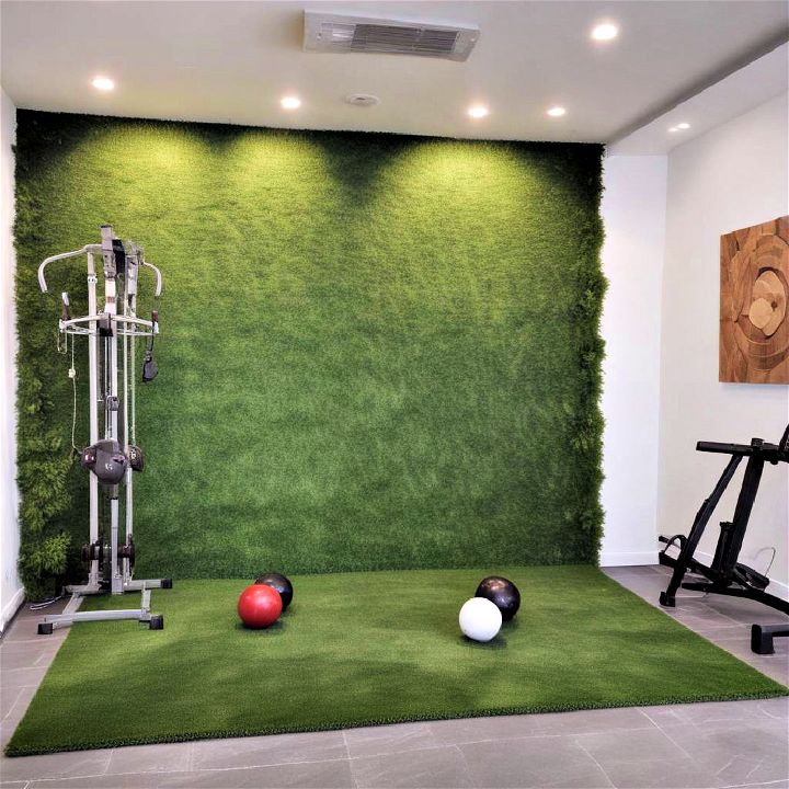 home gym artificial grass wall