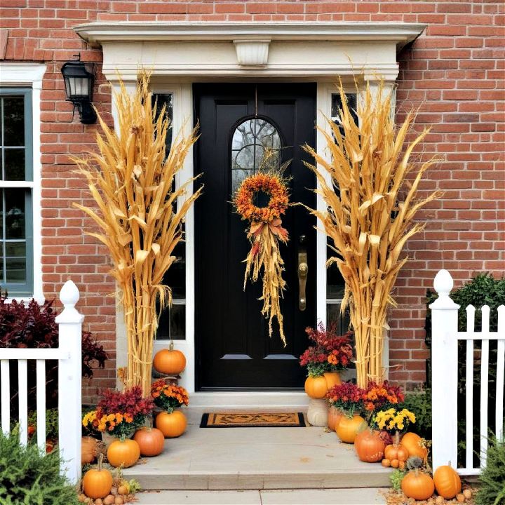 harvest themed cornstalks for front door
