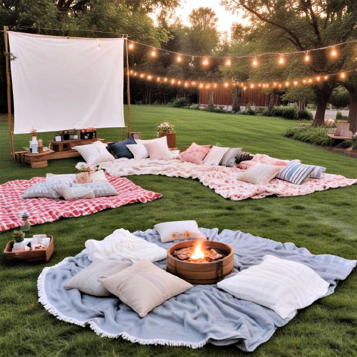 blanket seating area for movie night
