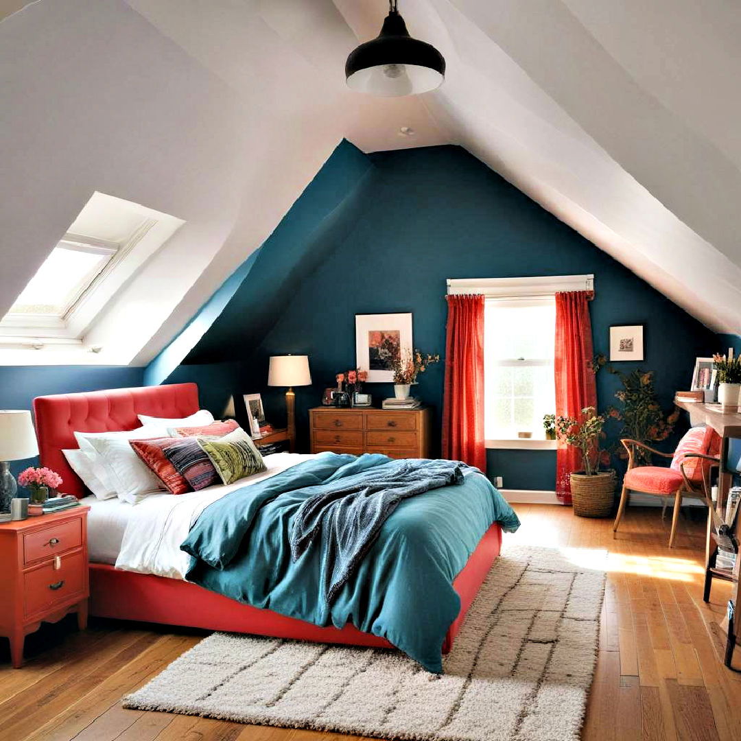 bold and unique attic bedroom decor