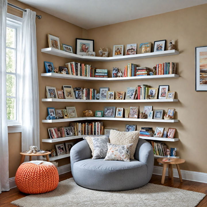 cozy bookshelf corner for kids reading nook