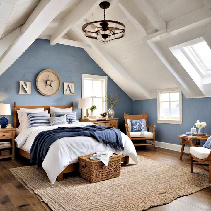 nautical themed tranquil attic bedroom