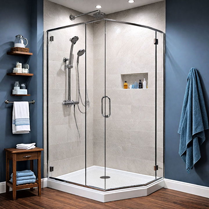 walk in corner shower to create a spacious feel