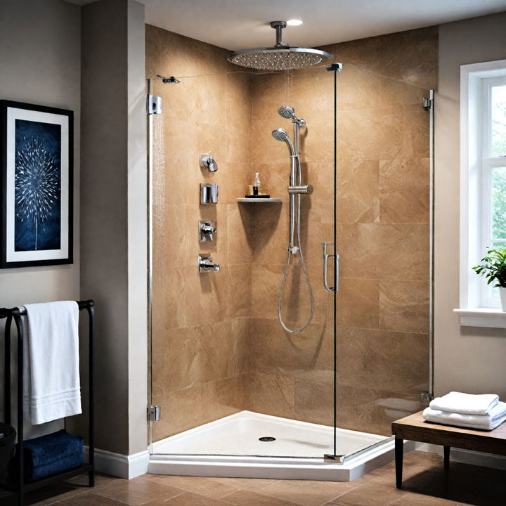 corner shower with rainfall showerhead