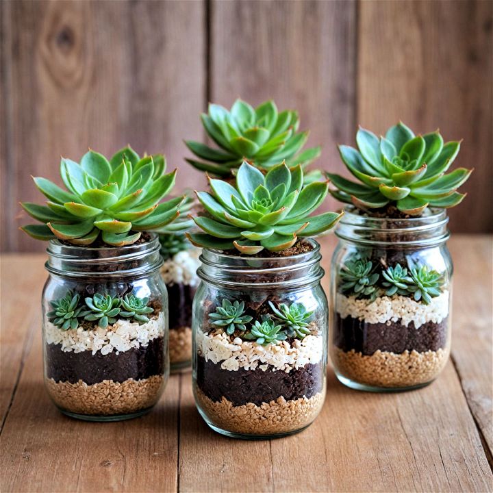 eco friendly succulent mason jar centerpieces