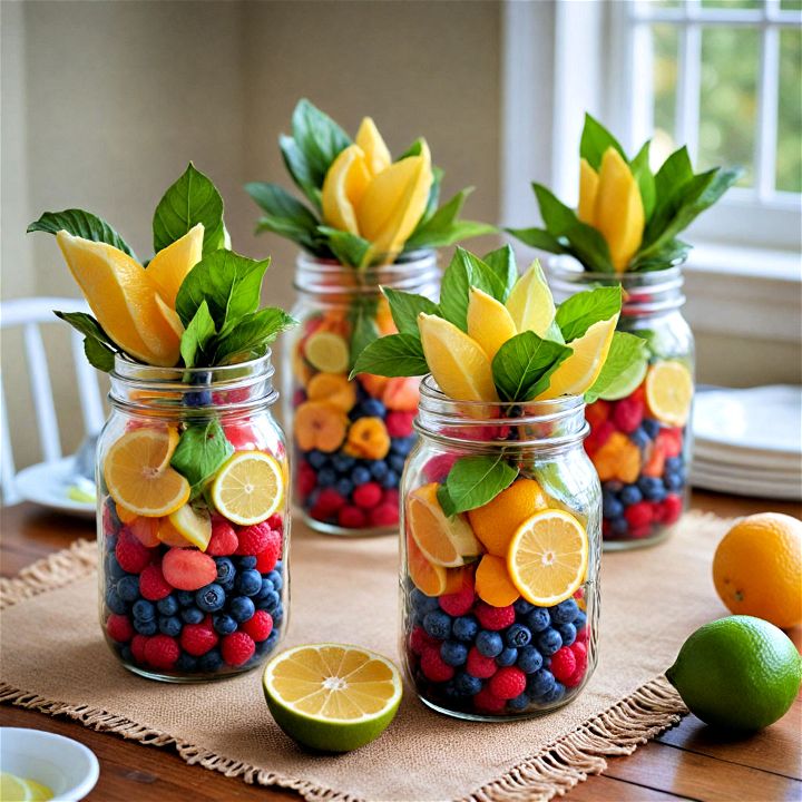 fresh fruit arranged inside mason jar
