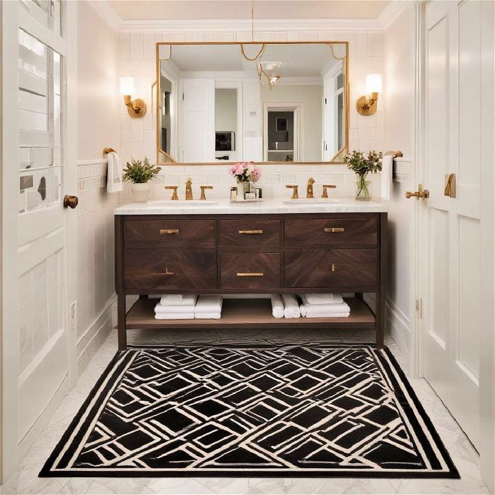 geometric patterned bathroom rug