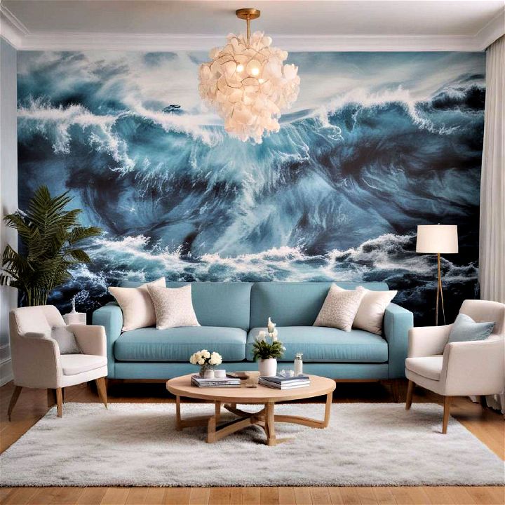 oceanic blues living room wallpape