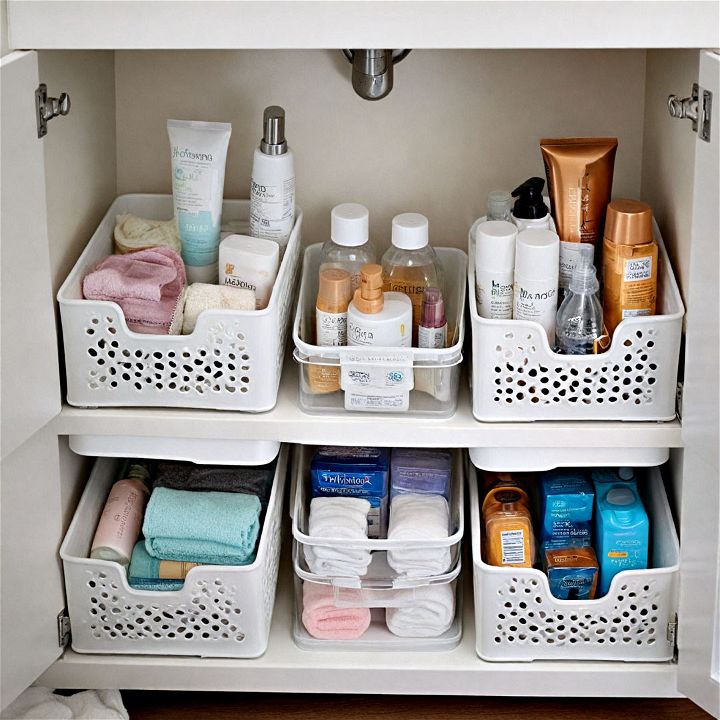stackable bins for organizing bathroom cabinets