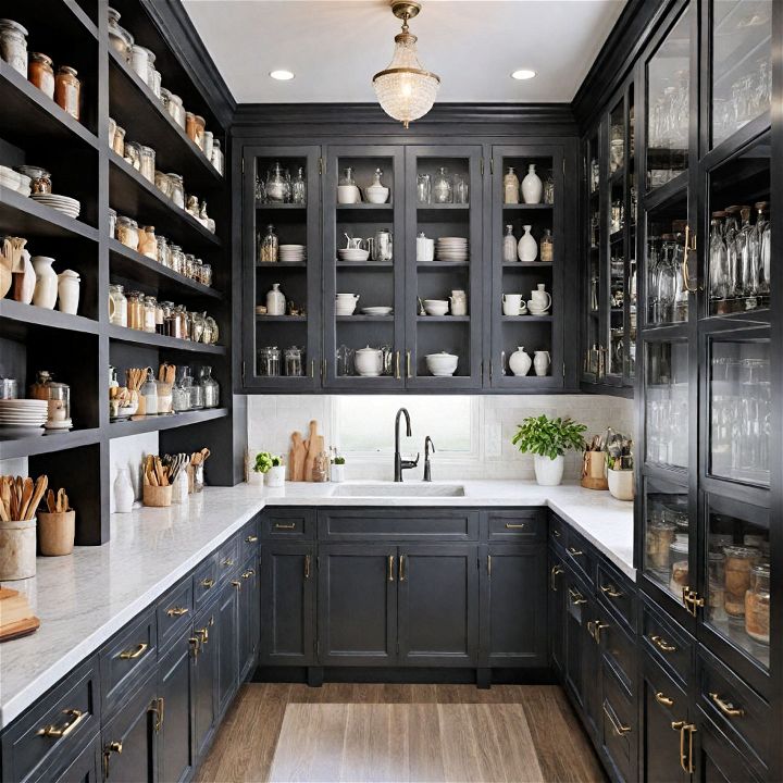 chic and sophisticated black butler’s pantry