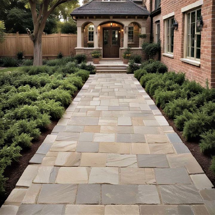 formal courtyard walkway with flagstone