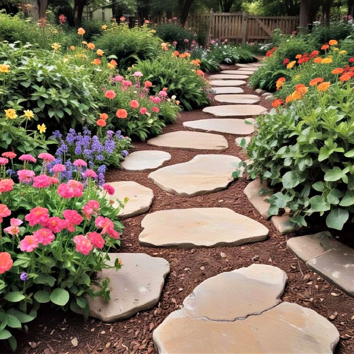 seasonal flower bed path