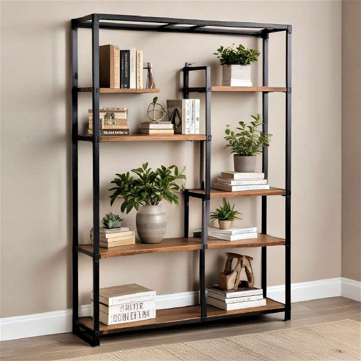 industrial shelving unit with metal and wood