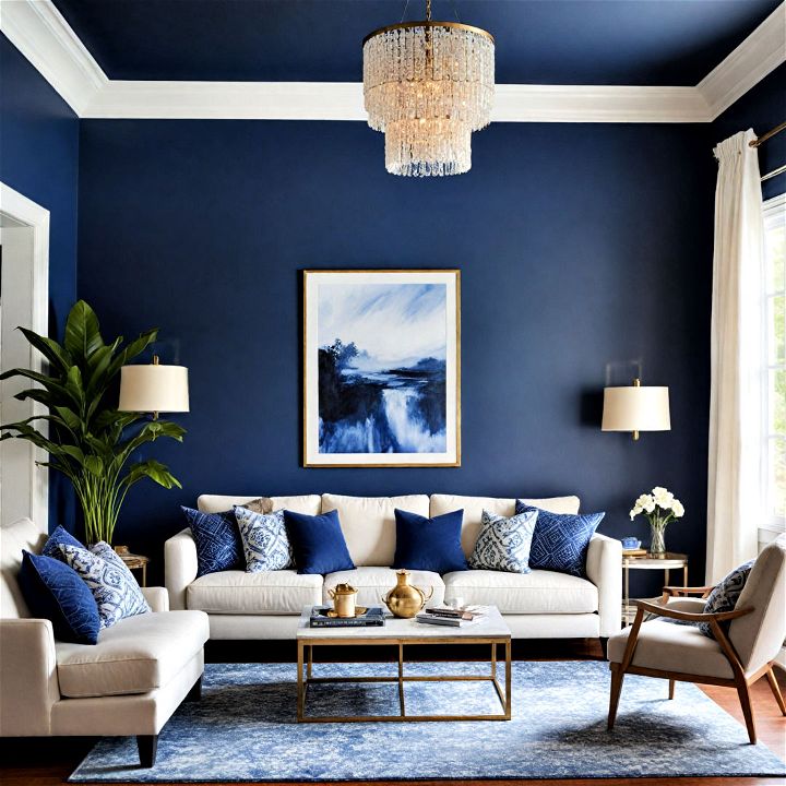 indigo blue living room paint color