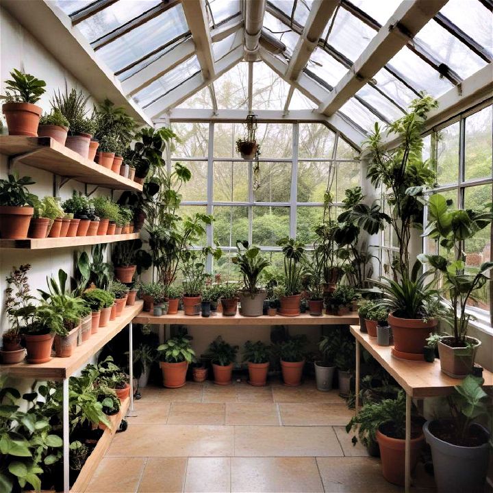 indoor greenhouse with open shelving