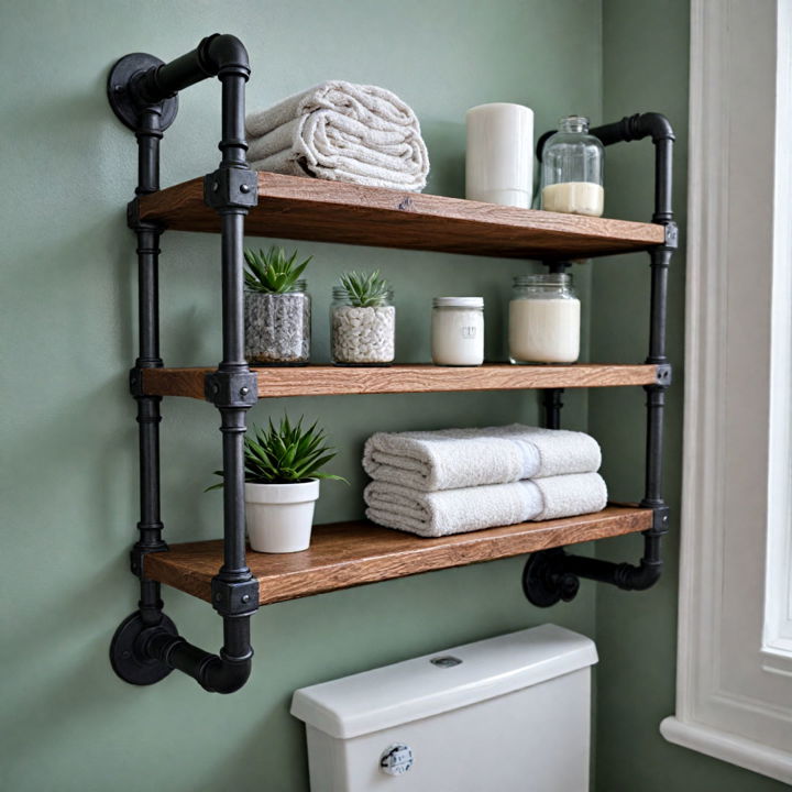 industrial pipe shelves for bathroom