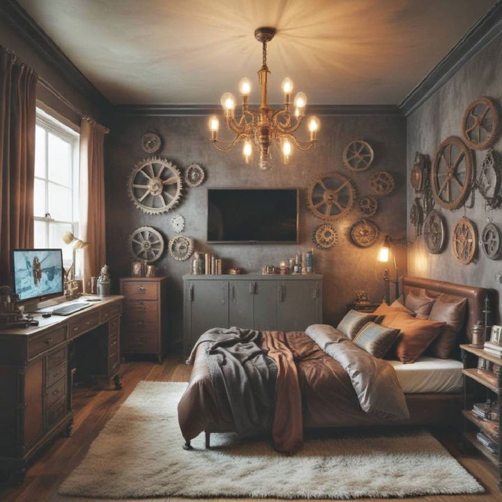 industrial steampunk for gaming bedroom