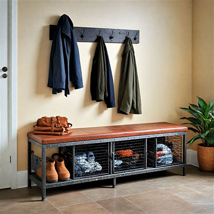 industrial style mudroom bench