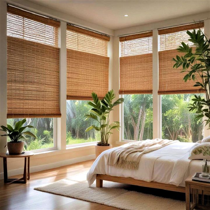 install bamboo blinds in tropical bedroom