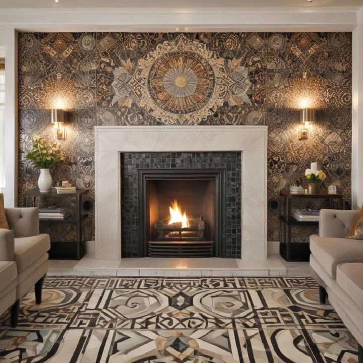 intricate mosaic tiles art deco living room