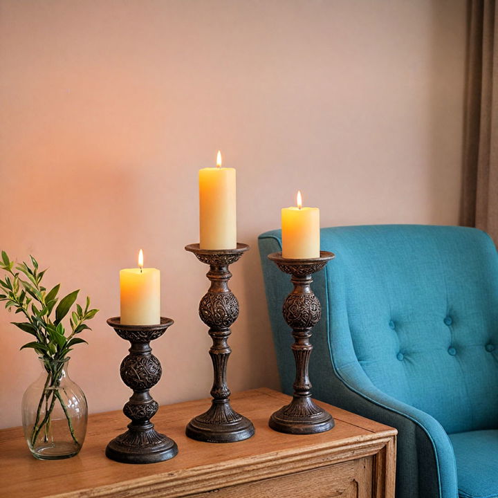 iron candle holders to create a cozy look