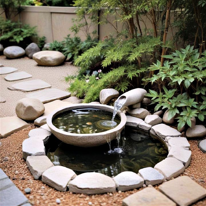 japanese garden with a zen water basin