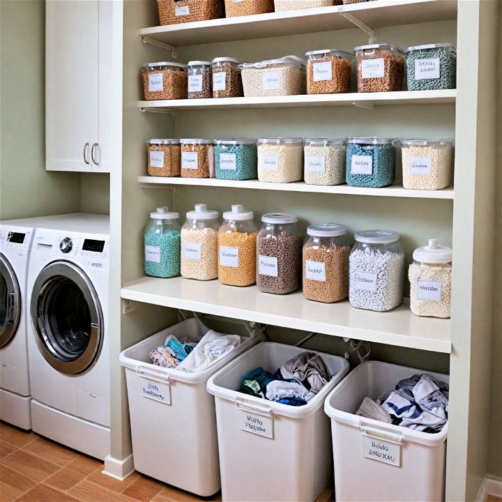 labelled containers for laundry room