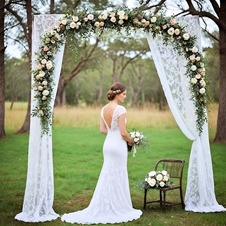 lace draped arch to add a vintage charm
