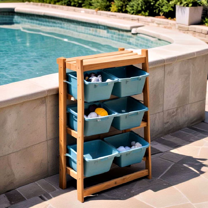 ladder storage bins for pool