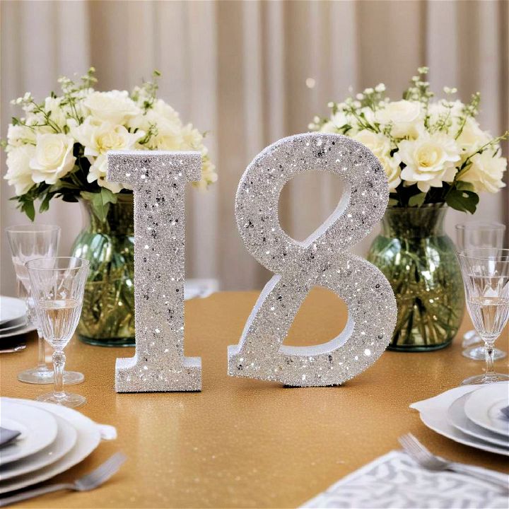 large glittered number centerpiece