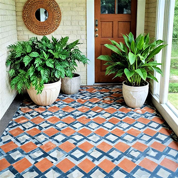lattice design painted floor for porch