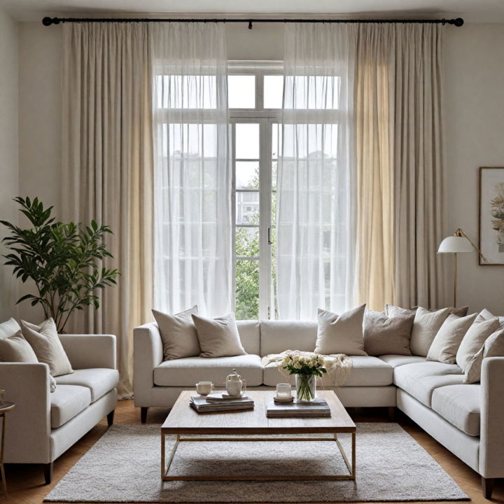 layered curtains neutral living room