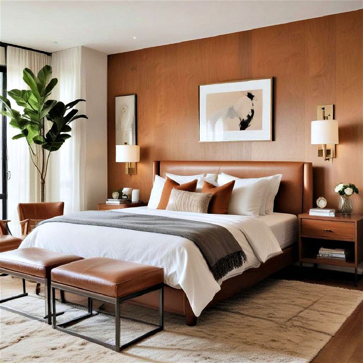 leather accents for midcentury modern bedroom