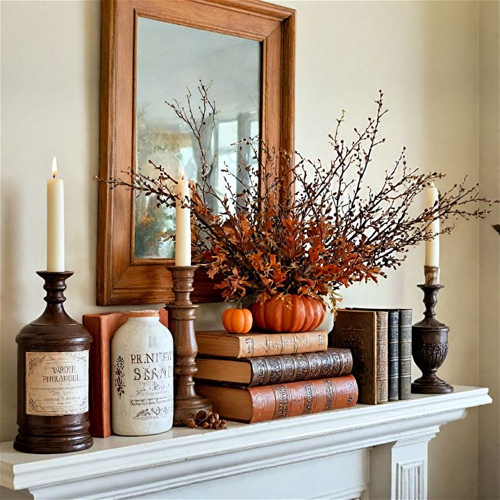 leather bound books for mantel decor