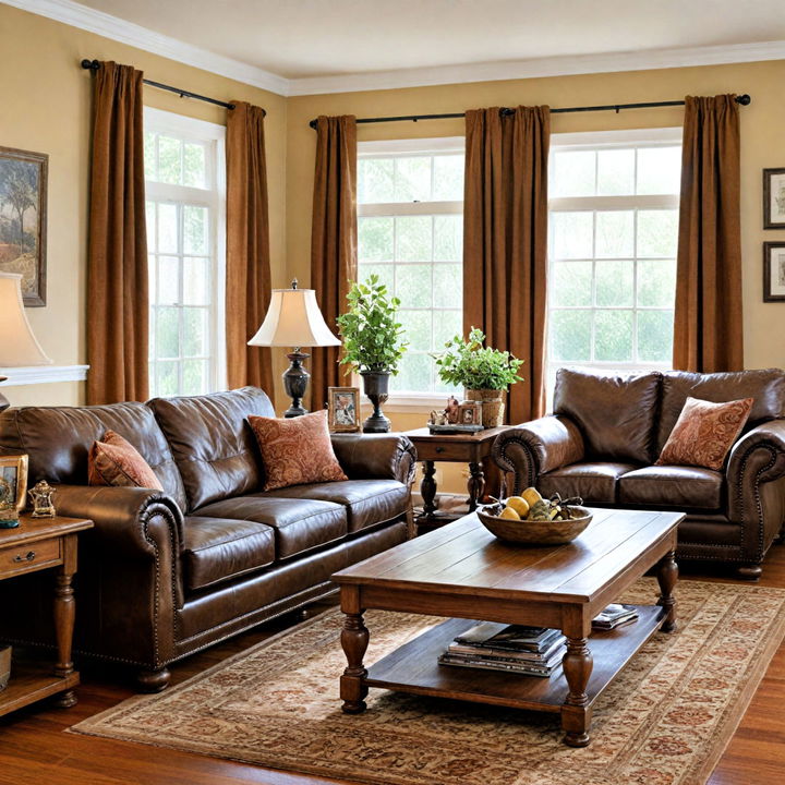 leather furniture for a rustic living room