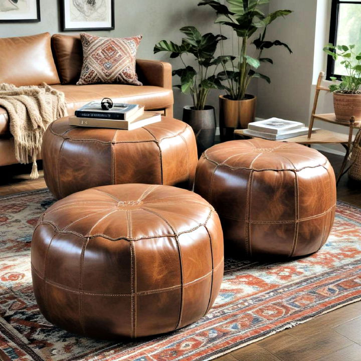 leather ottomans to enhance boho decor