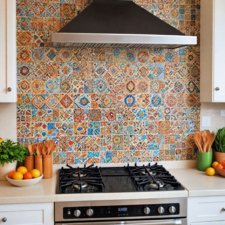 lively patterned mosaic kitchen backsplash
