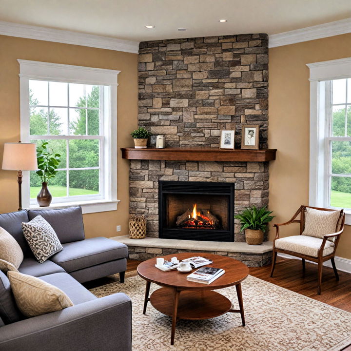 living room corner fireplace