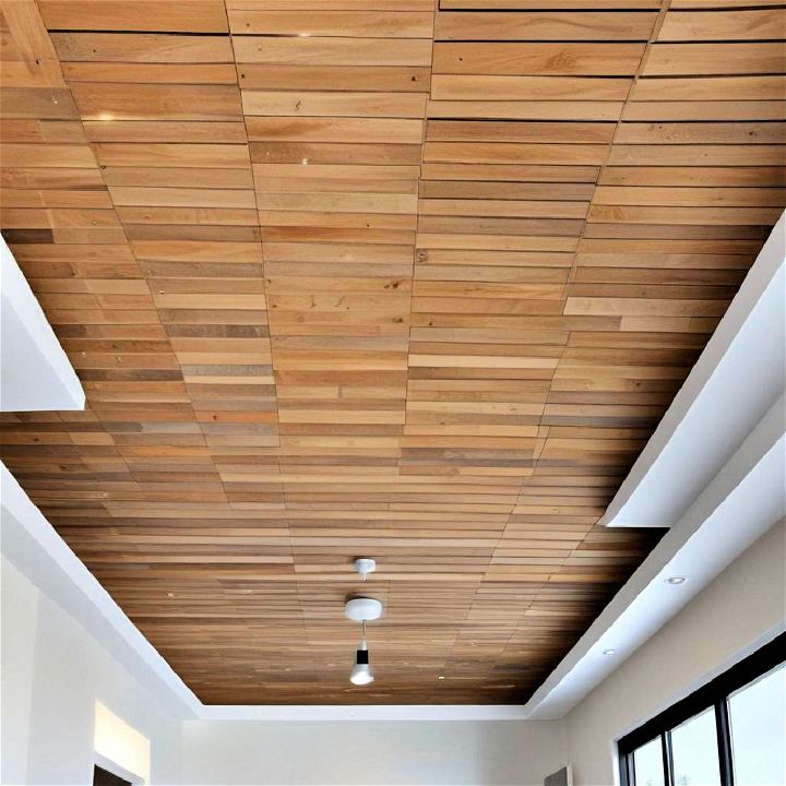 living room wood slat ceiling