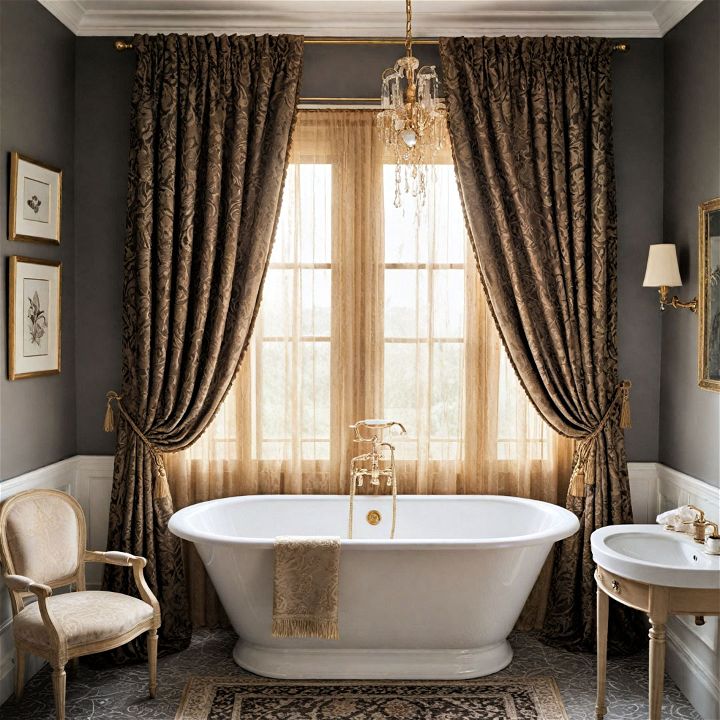 luxe fabric curtains for art deco bathrooms