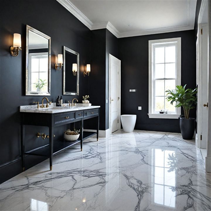 luxurious black wall and white marble floor