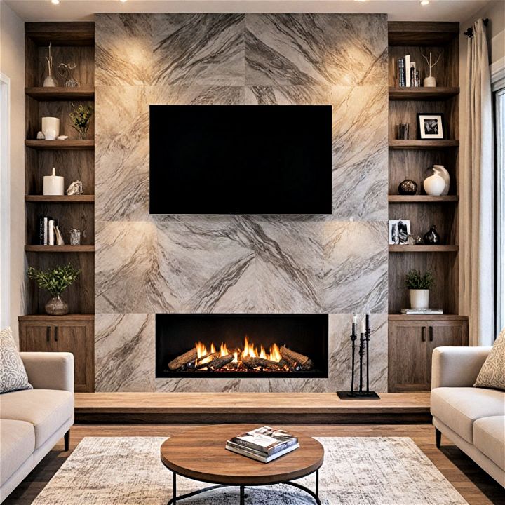 luxurious fireplace wall with faux finish