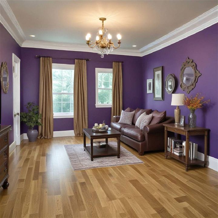 luxurious purple wall and honey oak floor