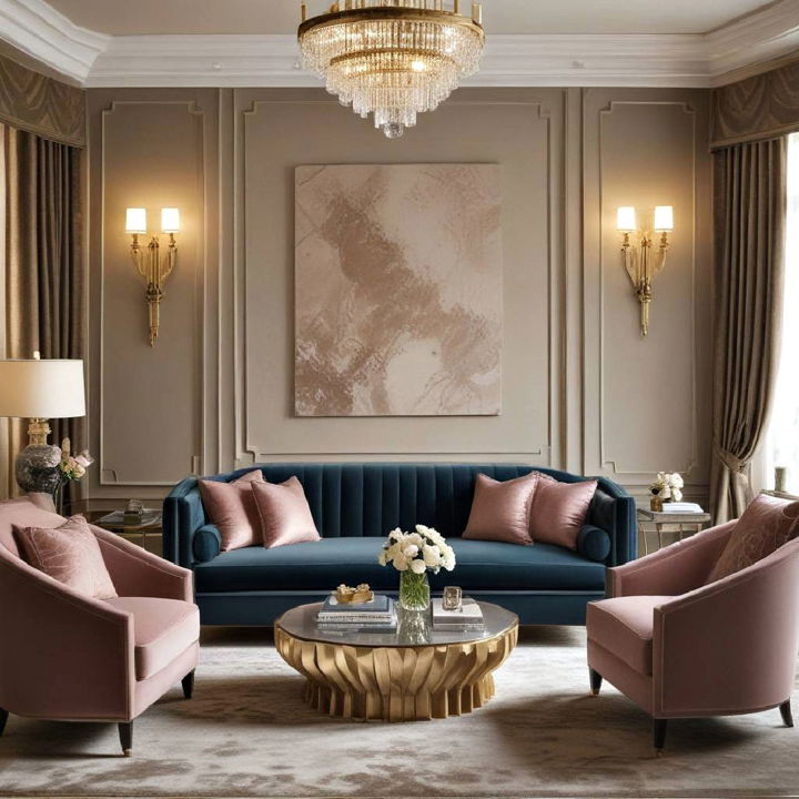 luxurious textiles art deco living room