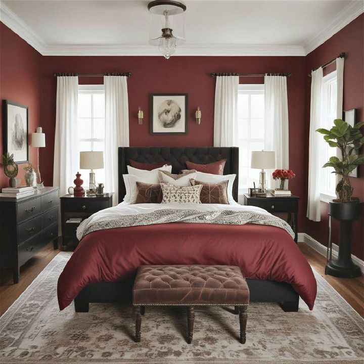 luxury bold maroon bedroom wall