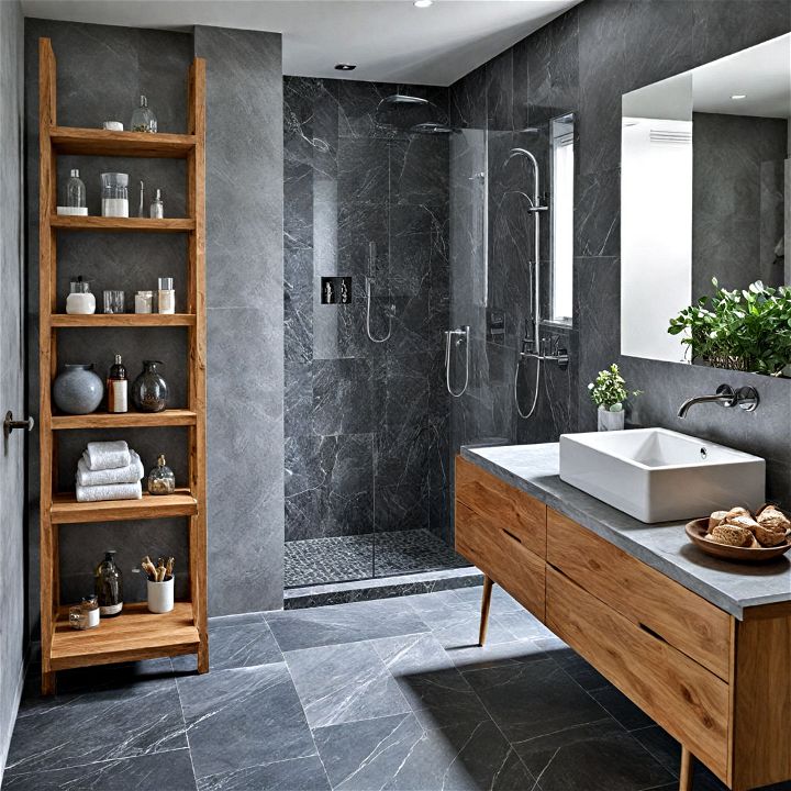 luxury natural stone accents scandinavian bathroom