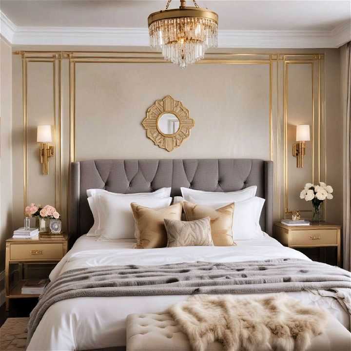 luxury sleek metallic accents art deco bedroom