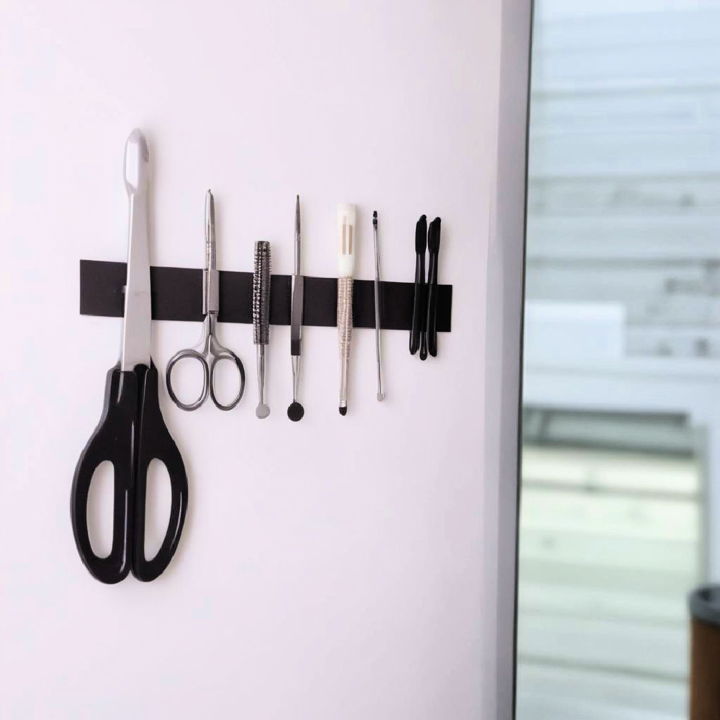 magnetic strips bathroom wall storage idea