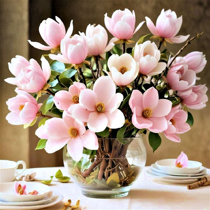 magnolia blooms centerpiece to add a southern charm